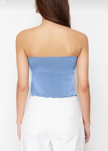 Mavi Drapeli Straplez Büstiyer - Görsel 3