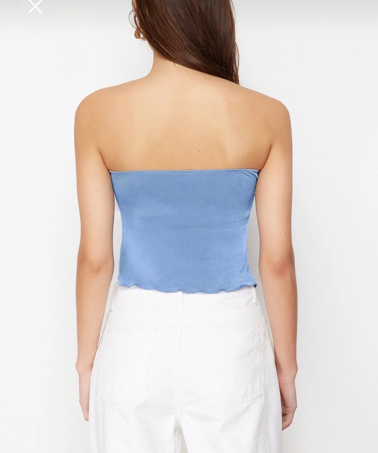 Mavi Drapeli Straplez Büstiyer - Görsel 3