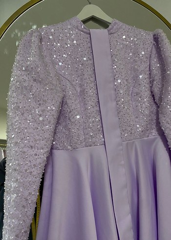 Parlak Mor Uzun Kollu Abiye Elbise - Görsel 2