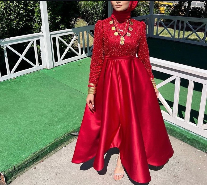 Kırmızı İşlemeli Uzun Kollu Kadın Bindallı - Görsel 2