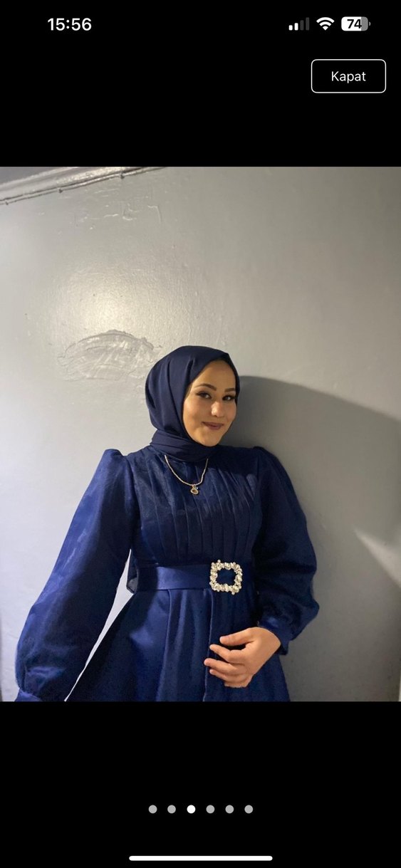 Lacivert Uzun Kollu Drapeli Kadın Elbise - Görsel 2