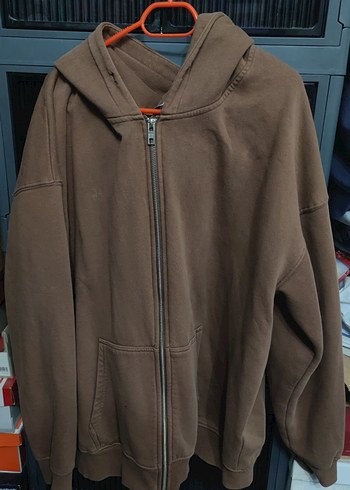 Kahverengi Kapüşonlu Fermuarlı Sweatshirt addax