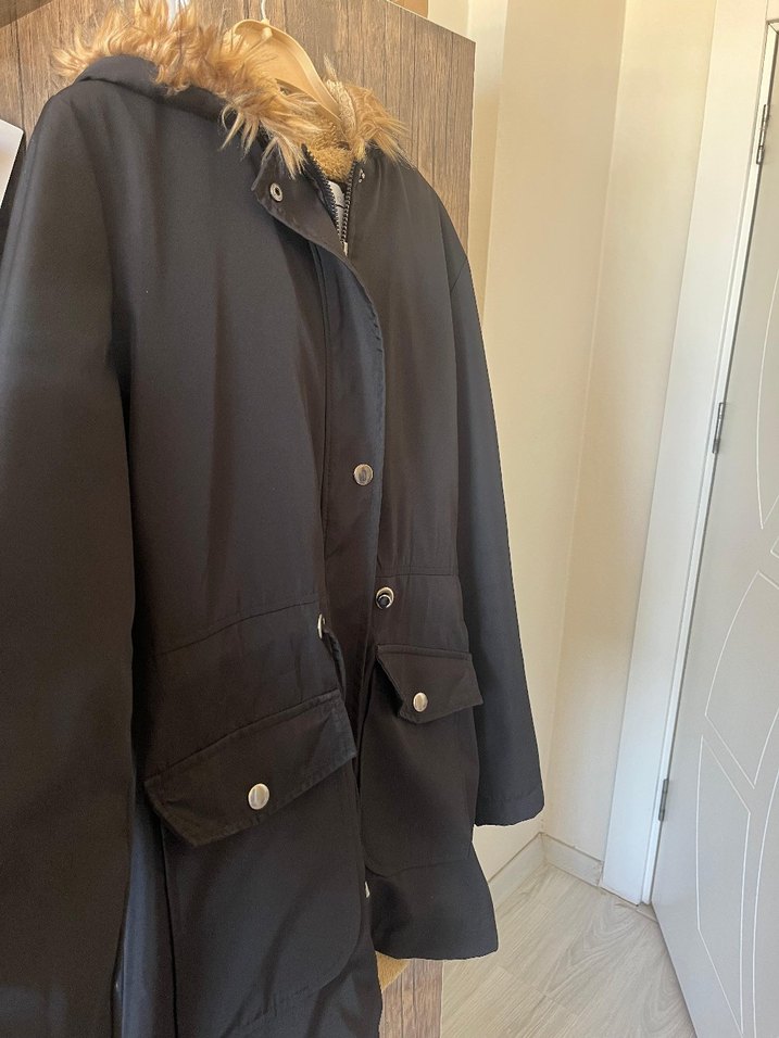 siyah Suni Kürklü Midi Kadın Ceket - Görsel 2