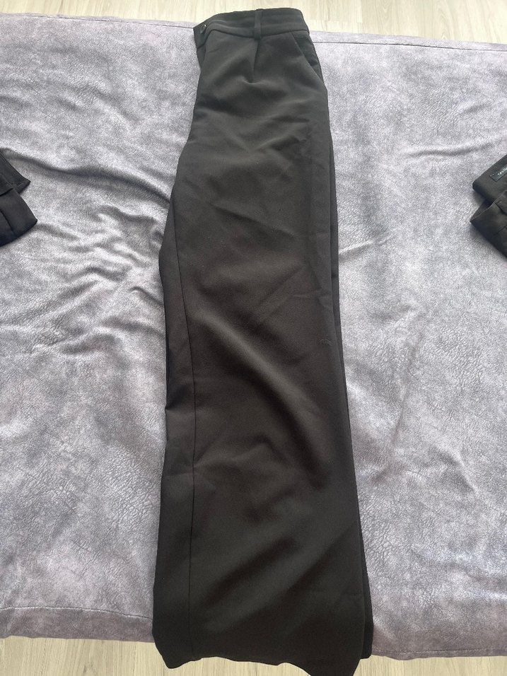 siyah yüksek wide leg/geniş kumaş pantolon - Görsel 2