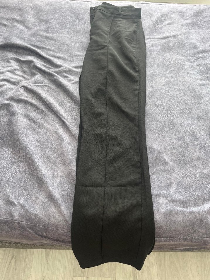 siyah stright/düz kesim yüksekbel nervür dikişli dokuma pantolon - Görsel 3