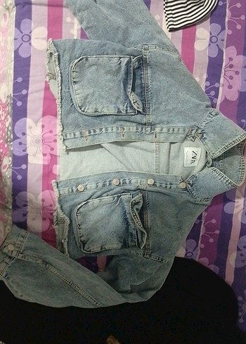 Mavi Düğmeli Gevşek Kesim Kadın Denim Ceket - Görsel 5