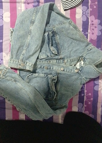 Mavi Düğmeli Gevşek Kesim Kadın Denim Ceket - Görsel 4