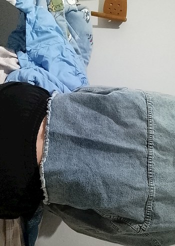 Mavi Düğmeli Gevşek Kesim Kadın Denim Ceket - Görsel 6