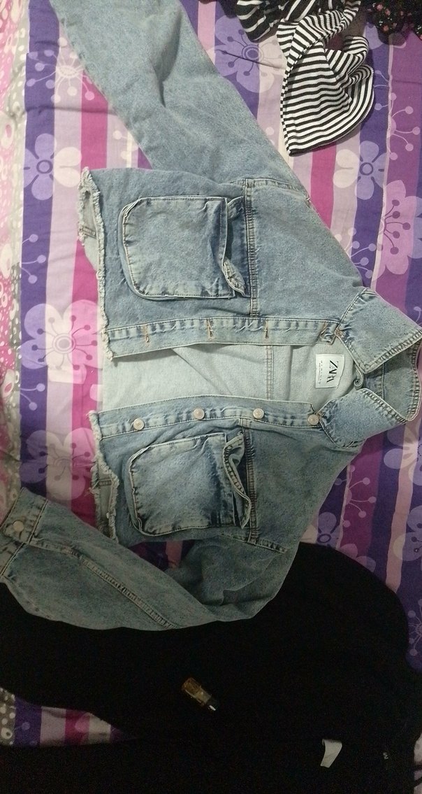 Mavi Düğmeli Gevşek Kesim Kadın Denim Ceket - Görsel 5