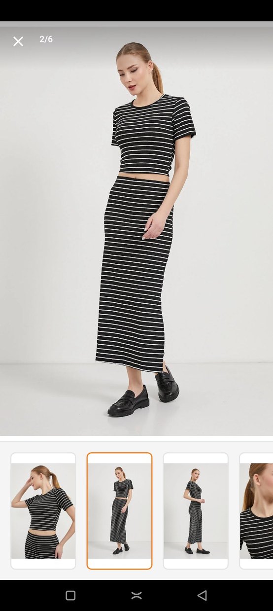 Siyah Çizgili Kısa Kollu Bluz ve etek - Görsel 3