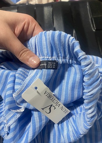 Kadın Mavi Piliseli Midi Kumaş Pantolon - Görsel 3