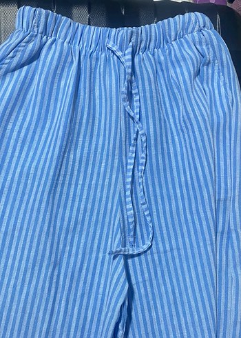 Kadın Mavi Piliseli Midi Kumaş Pantolon - Görsel 4