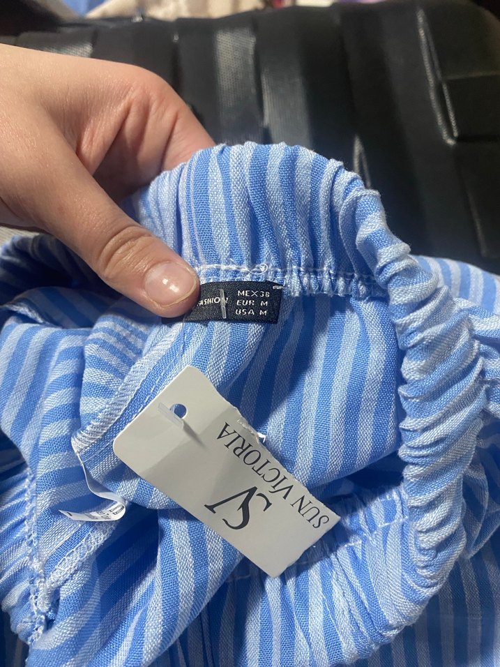 Kadın Mavi Piliseli Midi Kumaş Pantolon - Görsel 3