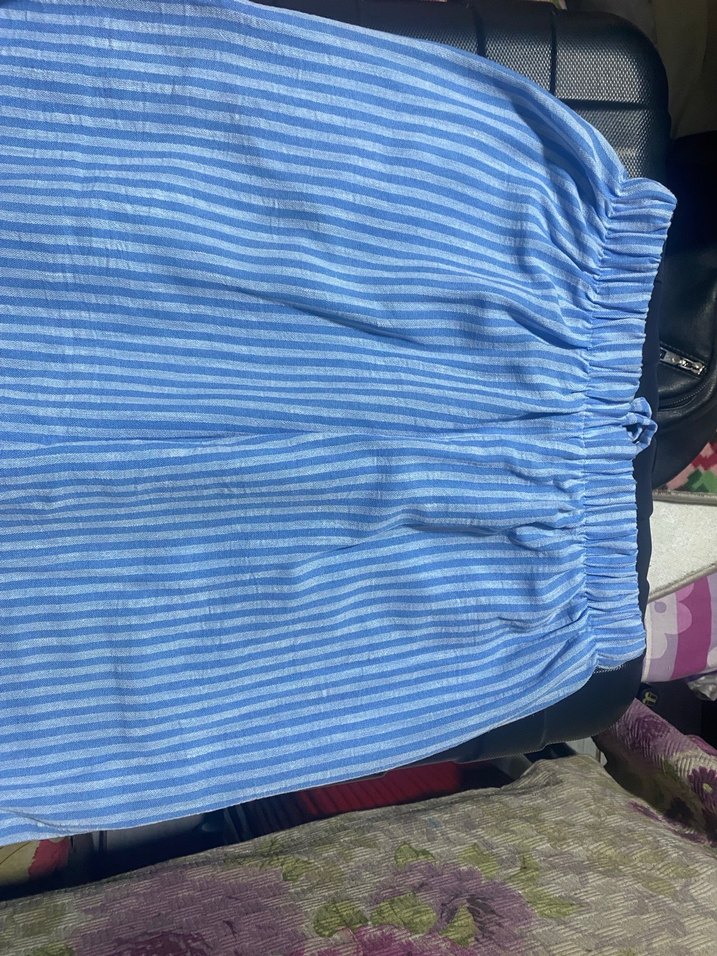 Kadın Mavi Piliseli Midi Kumaş Pantolon - Görsel 5