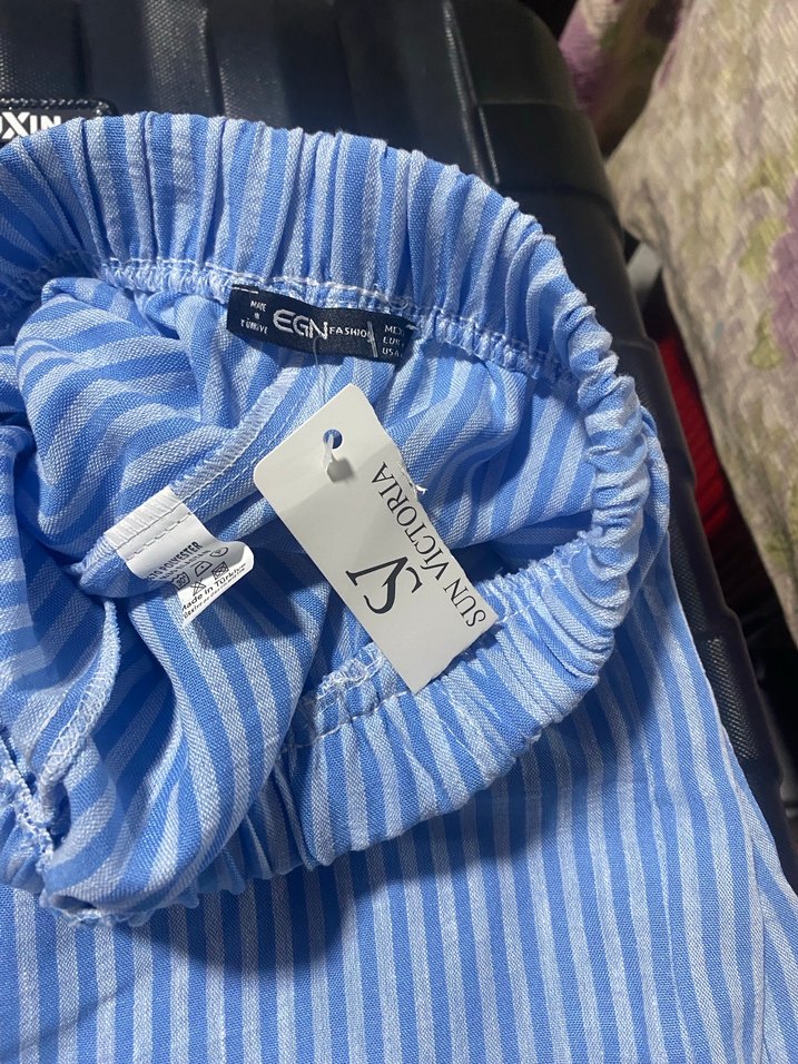 Kadın Mavi Piliseli Midi Kumaş Pantolon - Görsel 2