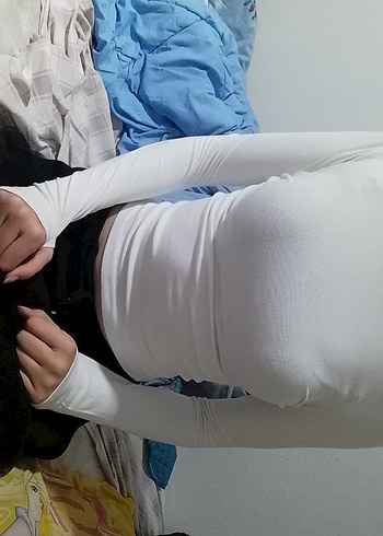 Beyaz  uzun kollu crop m beden - Görsel 5