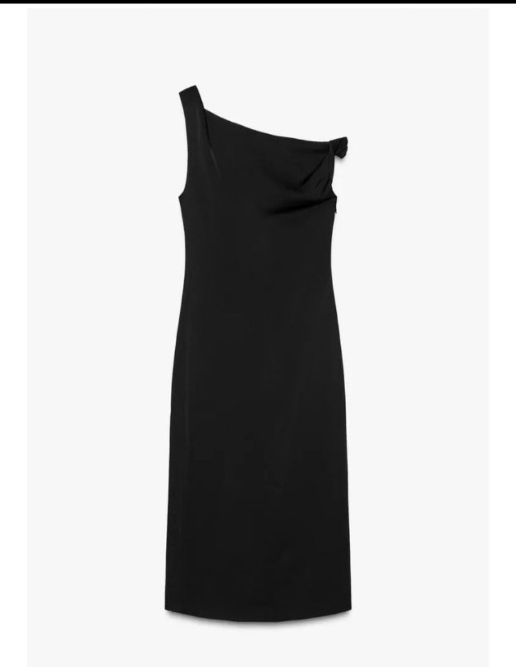 Zara Siyah saten yırtmaçlı midi elbise - Görsel 3