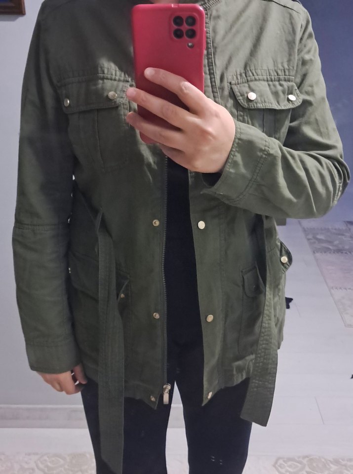 Kemerli Haki Kadın Ceket - Görsel 3