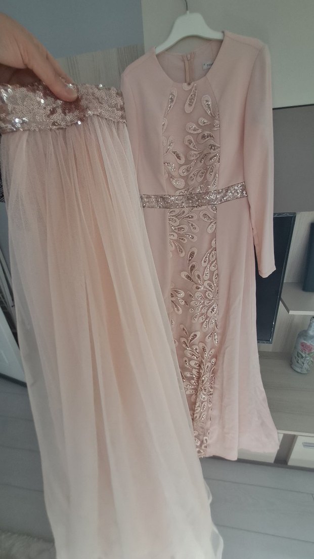 Pembe İşlemeli Uzun Abiye Elbise - Görsel 2