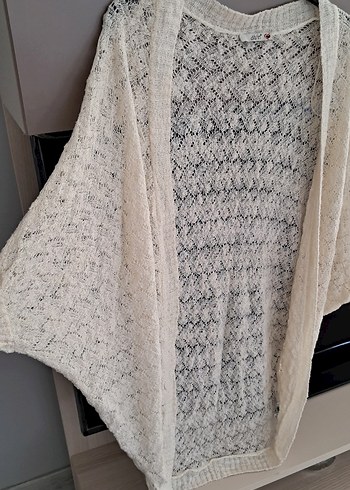 Bohem Uzun Kollu Beyaz Örgü Hırka - Görsel 2