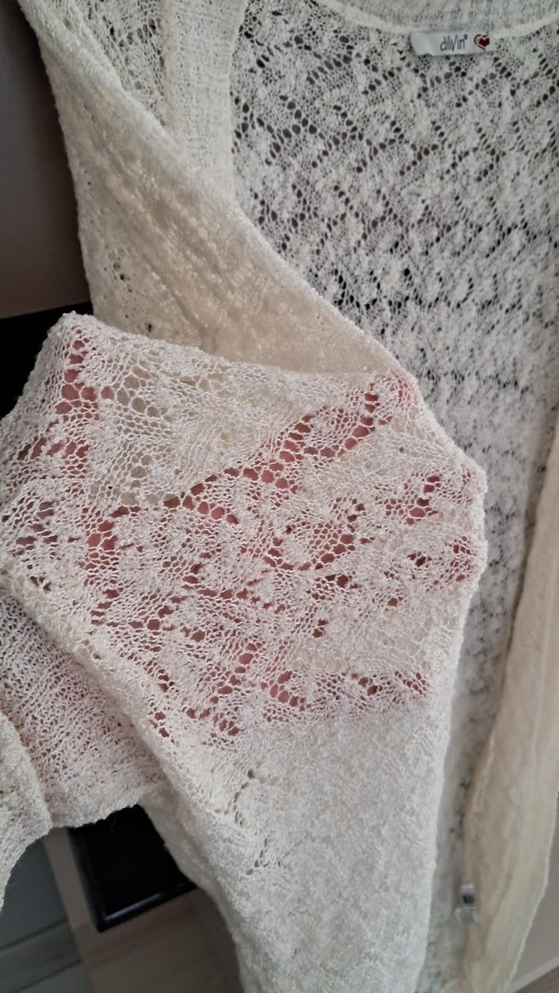 Bohem Uzun Kollu Beyaz Örgü Hırka - Görsel 3