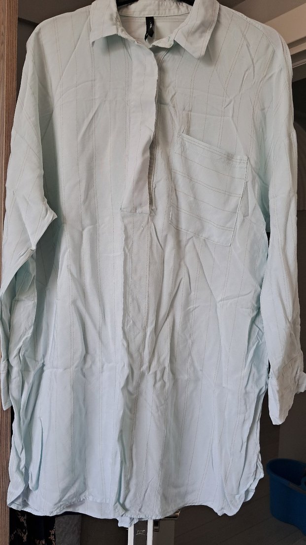Beyaz Kadın Keten Gömlek, Uzun Kollu, Salaş - Görsel 2