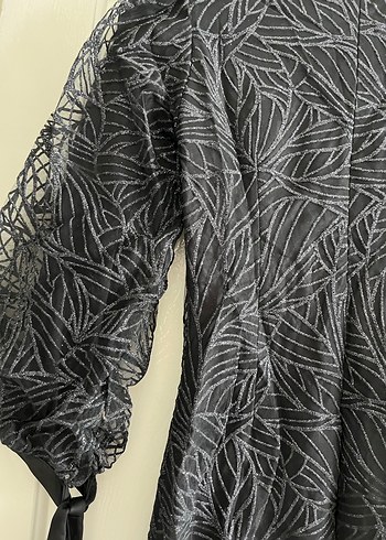 Uzun Gri Nakışlı Gotik Kadın Elbise - Görsel 3