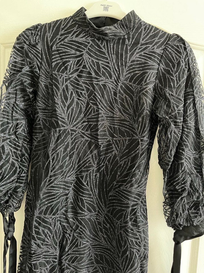 Uzun Gri Nakışlı Gotik Kadın Elbise - Görsel 2