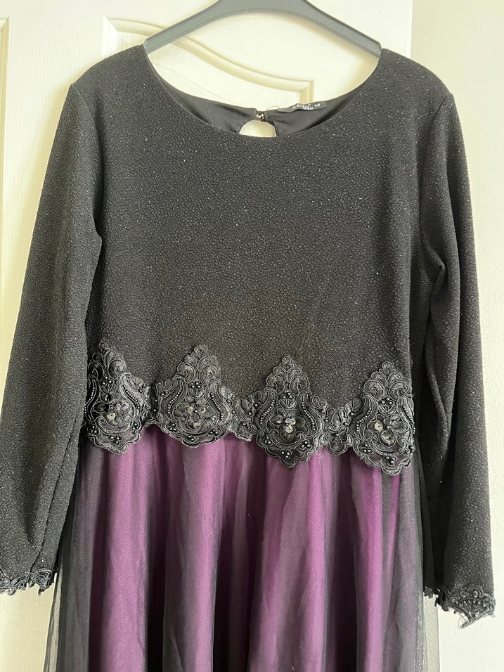 Uzun Kollu Mor Gotik Elbise - Görsel 5