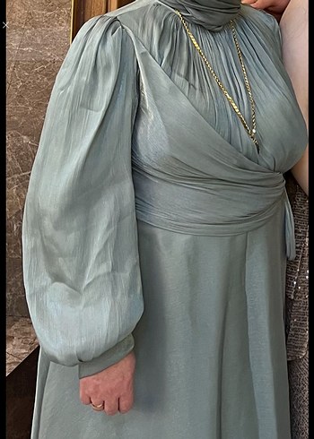 Tessetür yeşil abiye elbise - Görsel 3