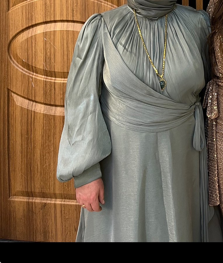 Tessetür yeşil abiye elbise - Görsel 4