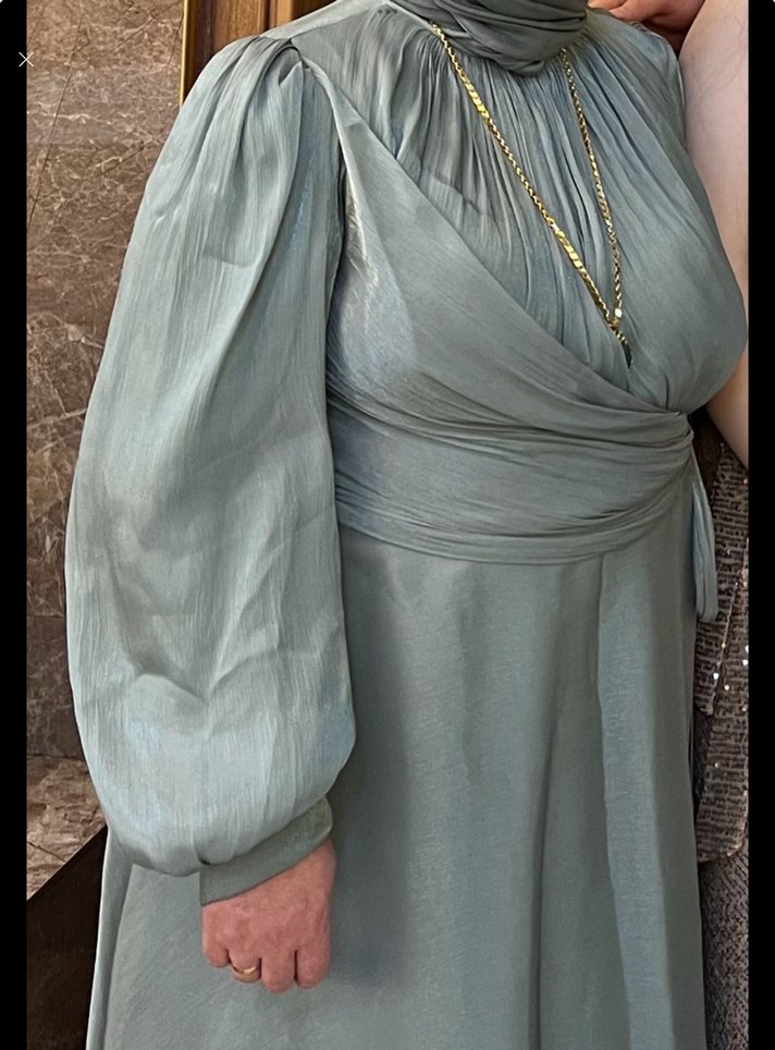 Tessetür yeşil abiye elbise - Görsel 3