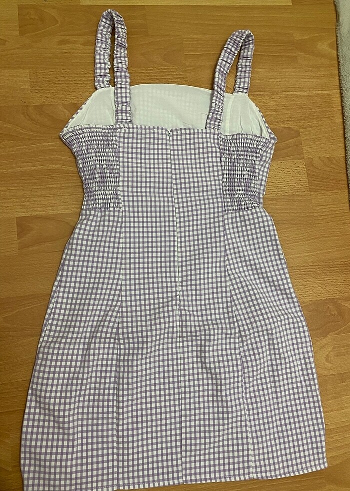 Mor kareli elbise - Görsel 2