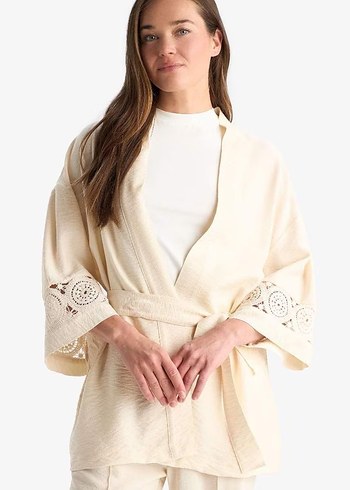 Kadın Regular Fit Uzun Kollu Kuşaklı Kimono