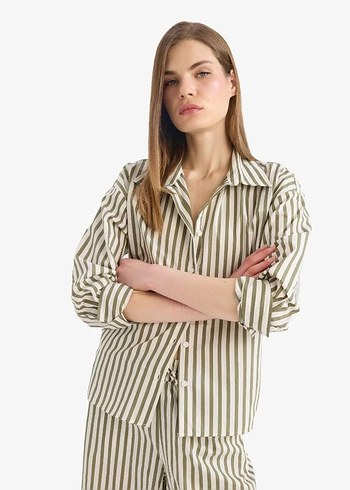 Diğer Kadın Loose Fit Çizgili Poplin Gömlek