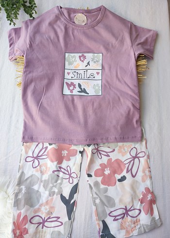 Diğer Kadın Mor Desenli Kısa Kollu Pijama Takımı