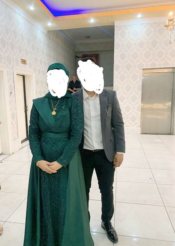 Abiye Uzun Kollu, Yüksek Yakalı Yeşil Sade Abiye