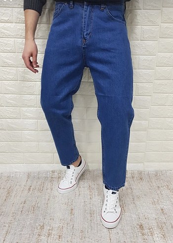 Erkek Mavi Boyfriend Fit Bilek Paça Kot Pantolon - Görsel 3