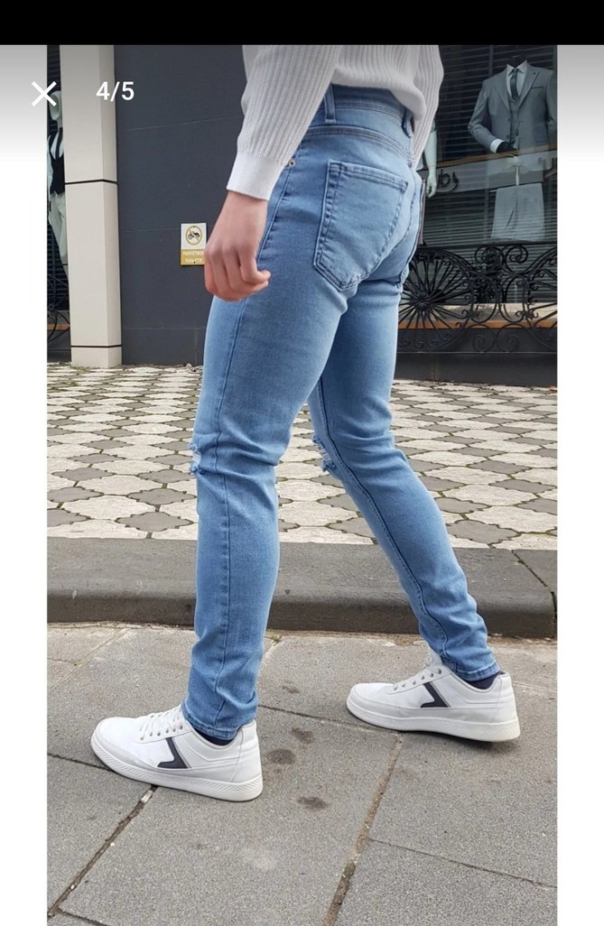 Erkek Mavi Skinny Fit Diz Yırtıklı Likralı Kot Pantolon - Görsel 2