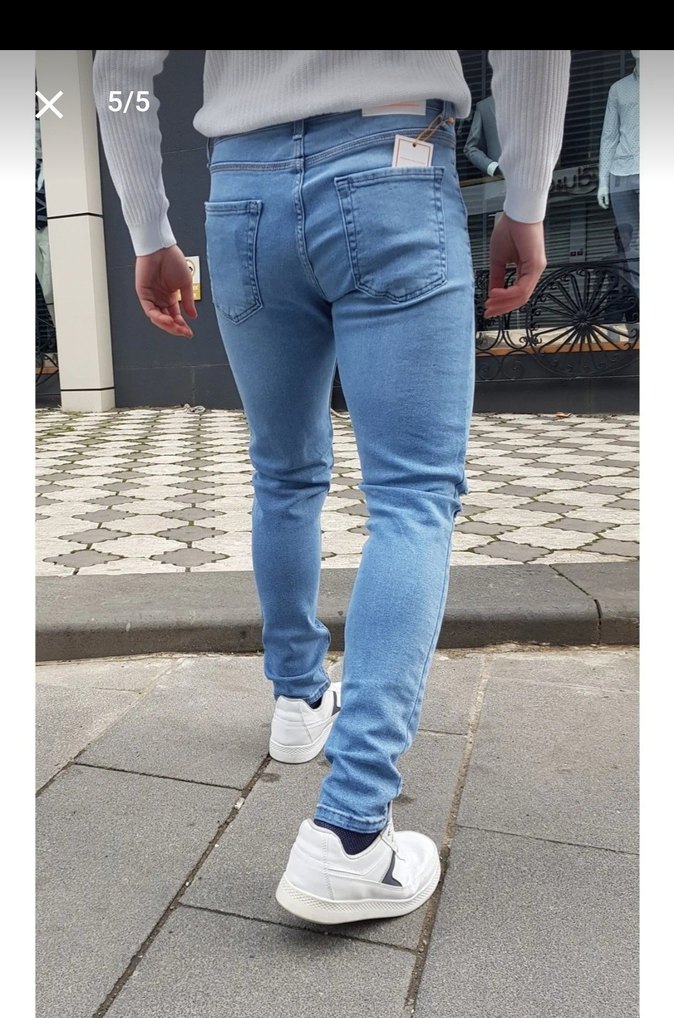 Erkek Mavi Skinny Fit Diz Yırtıklı Likralı Kot Pantolon - Görsel 3