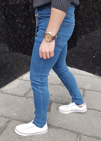 Erkek Mavi Dar Kesim Midi Boy Kot Pantolon - Görsel 2