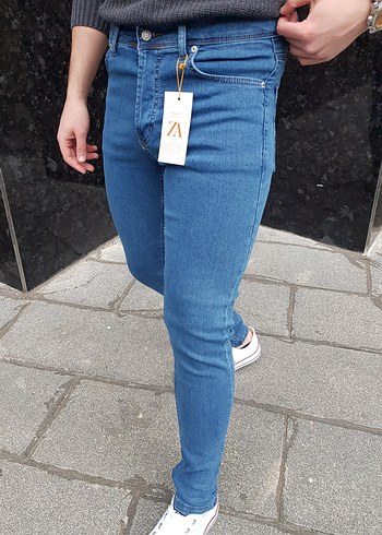 Erkek Mavi Dar Kesim Midi Boy Kot Pantolon - Görsel 3