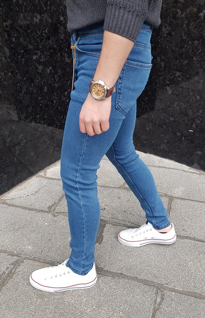 Erkek Mavi Dar Kesim Midi Boy Kot Pantolon - Görsel 2