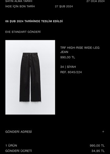 zara Yüksek Bel Siyah Geniş Paça Jean