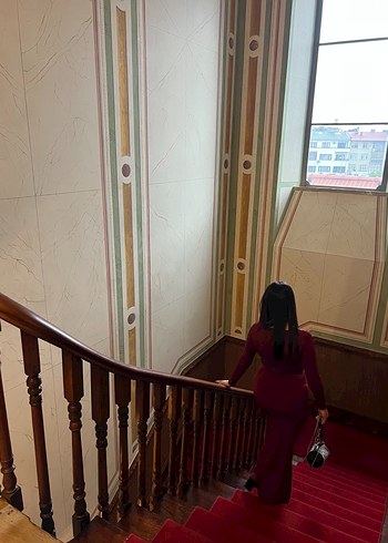 m Beden bordo Renk Bordo Drapeli Uzun Kadın Elbise