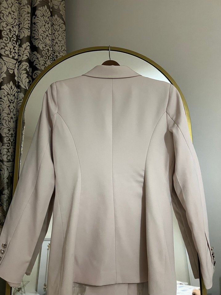 Bej Düğmeli Midi Kadın Blazer Ceket - Görsel 4