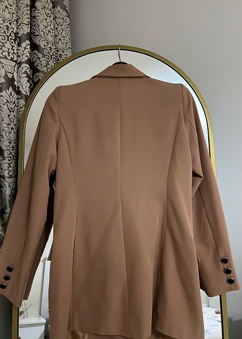 Bej Düğmeli Kadın Midi Blazer Ceket - Görsel 4