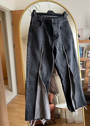 Trendyol & Milla Fermuarlı Gri Midi Denim Kadın Jean