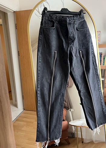 Fermuarlı Gri Midi Denim Kadın Jean