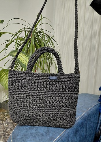 Antrasit  kağıt ip
Örgü Çanta .Astarlı cepli çıtçıtlı. - Görsel 3